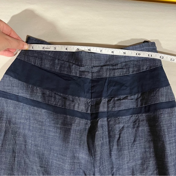 eShakti Blue Chambray Wide-Leg Pants with Dark Blue Waist Accents - Picture 11 of 14